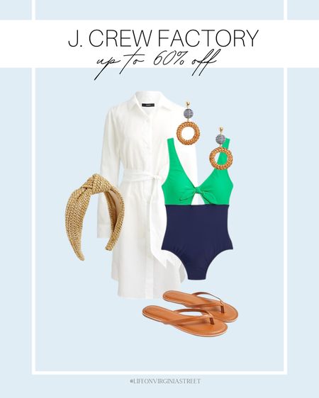 J. Crew factory is having up to 60% off right now! Grab this beach outfit including a bathing suit, headband, sandals, cover up dress, and earrings all on major sale! 

coastal style, j. crew factory, sale, swim, bathing suit, coastal outfit, beach outfit, beach style, vacation outfit, beach wear, sandals, womens summer shoes, earrings, headband, cover up, spring outfit, summer outfit, poolside outfit

#LTKstyletip #LTKswim #LTKtravel
