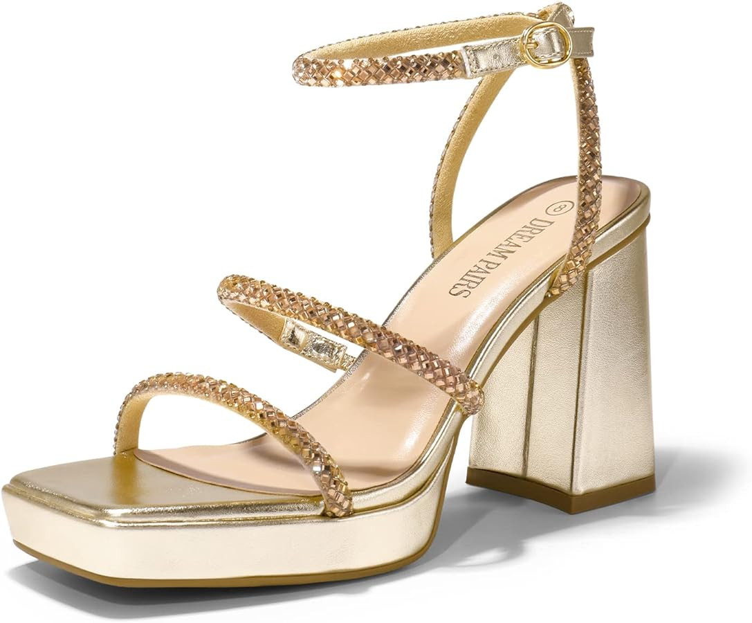 Amazon.com | DREAM PAIRS Women's Platform Strappy Heels Open Toe Ankle Strap Square Party Sandals... | Amazon (US)