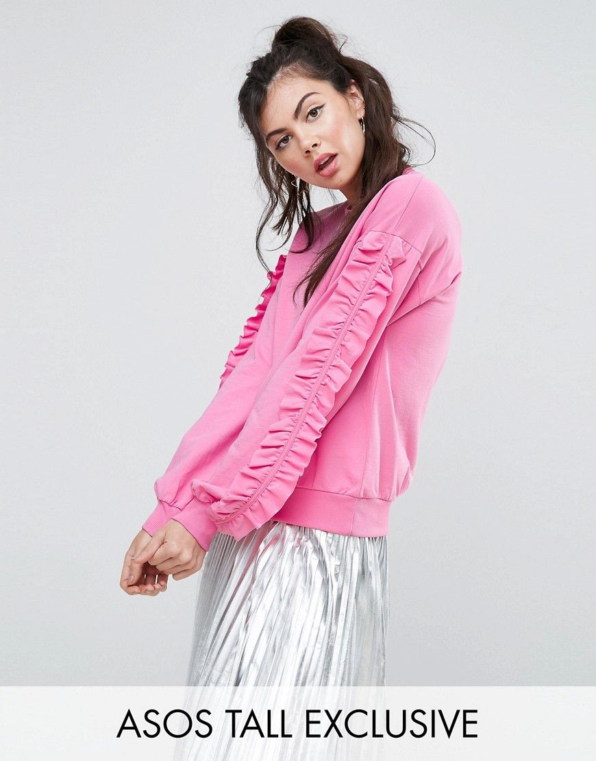 ASOS TALL Sweat Top With Ruffle Sleeve Detail - Pink | Asos EE