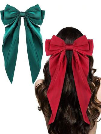 2pcs Large Butterfly Hair Clips, Long Tail French Style Satin Smooth Hair Bow Clips For Women/girls, | SHEIN