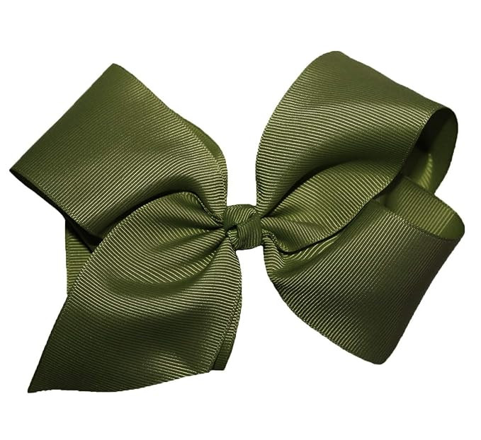 WD2U Girls 6" by 5" Large Grosgrain Knotted Boutique Hair Bow Alligator Clip USA Olive Green | Amazon (US)