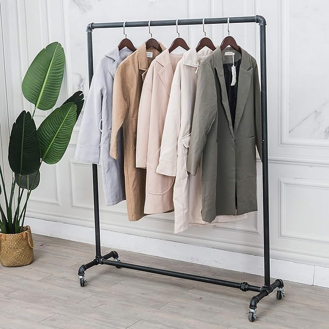 (47"Wx63"Tx16"D)Industrial Pipe Clothing Rack,Vintage Commercial Grade Pipe Clothes Racks,Rolling Ra | Amazon (US)