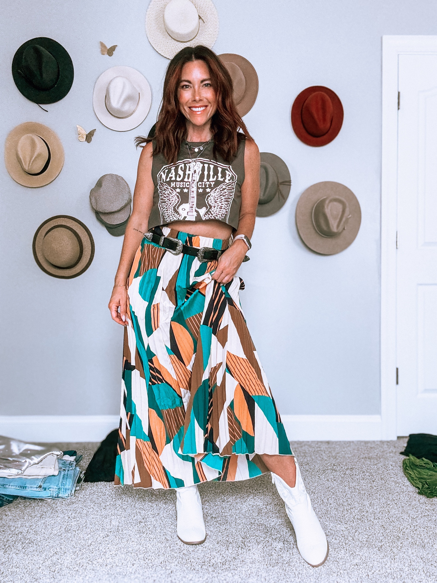 Nashville, country concert, or any concert outfit! Medium in top and skirt. Size 9 in booties. 

#LTKSummerSales #LTKStyleTip #LTKSeasonal