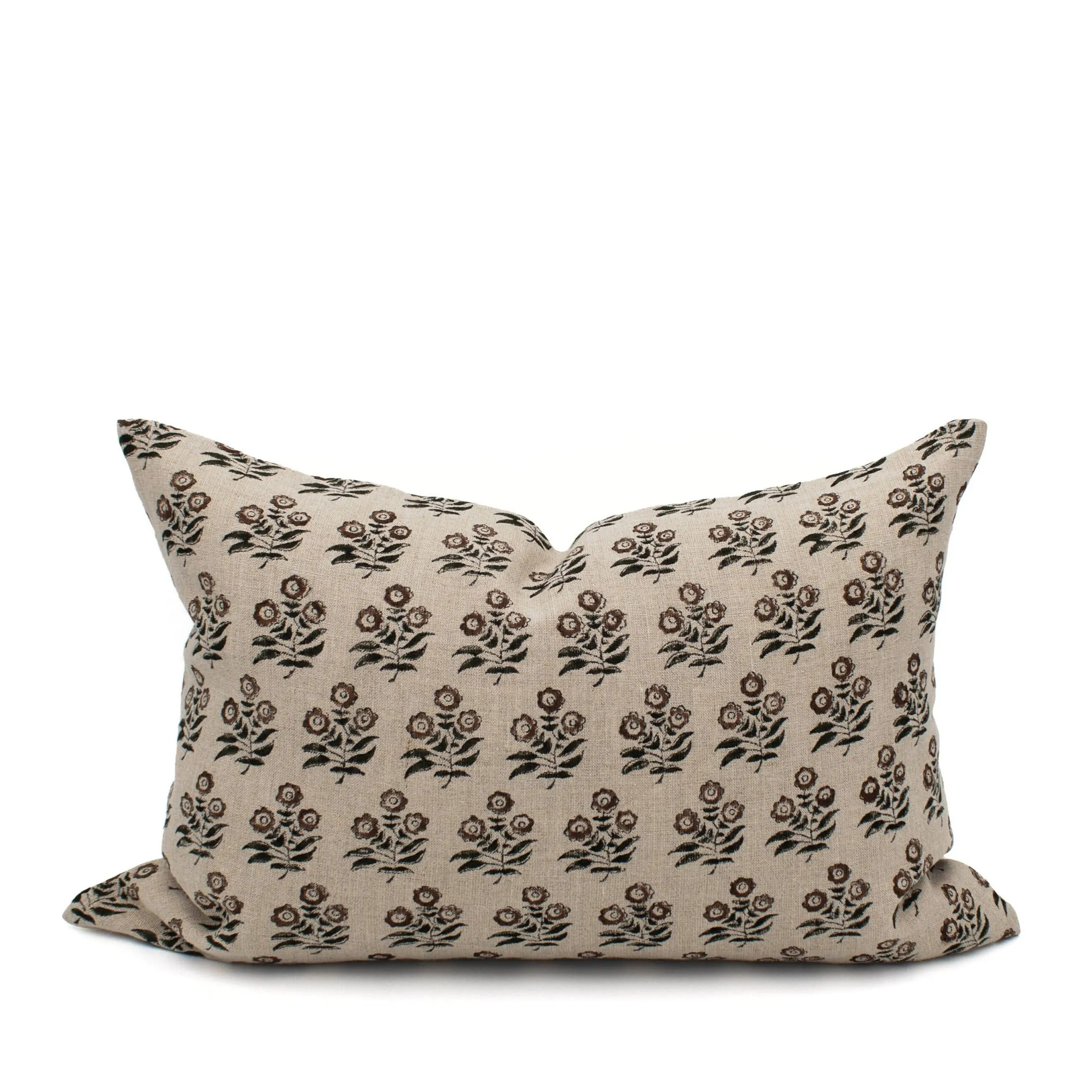 Light Brown Floral Hand Block Print Pillow Cover Natural Linen Neutral Lumbar Pillow Case Tan BlockPrint Handmade Gift for the Home | Etsy (Global)