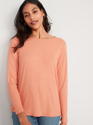 Long-Sleeve Luxe Heathered Rib-Knit T-Shirt for Women | Old Navy (US)
