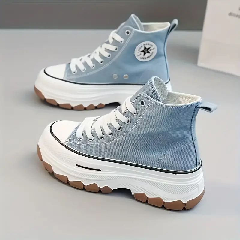 Women's High Top Canvas Shoes, Classic Lace Up Platform Sneakers, Women's All-Match Outdoor Shoes | Temu Affiliate Program