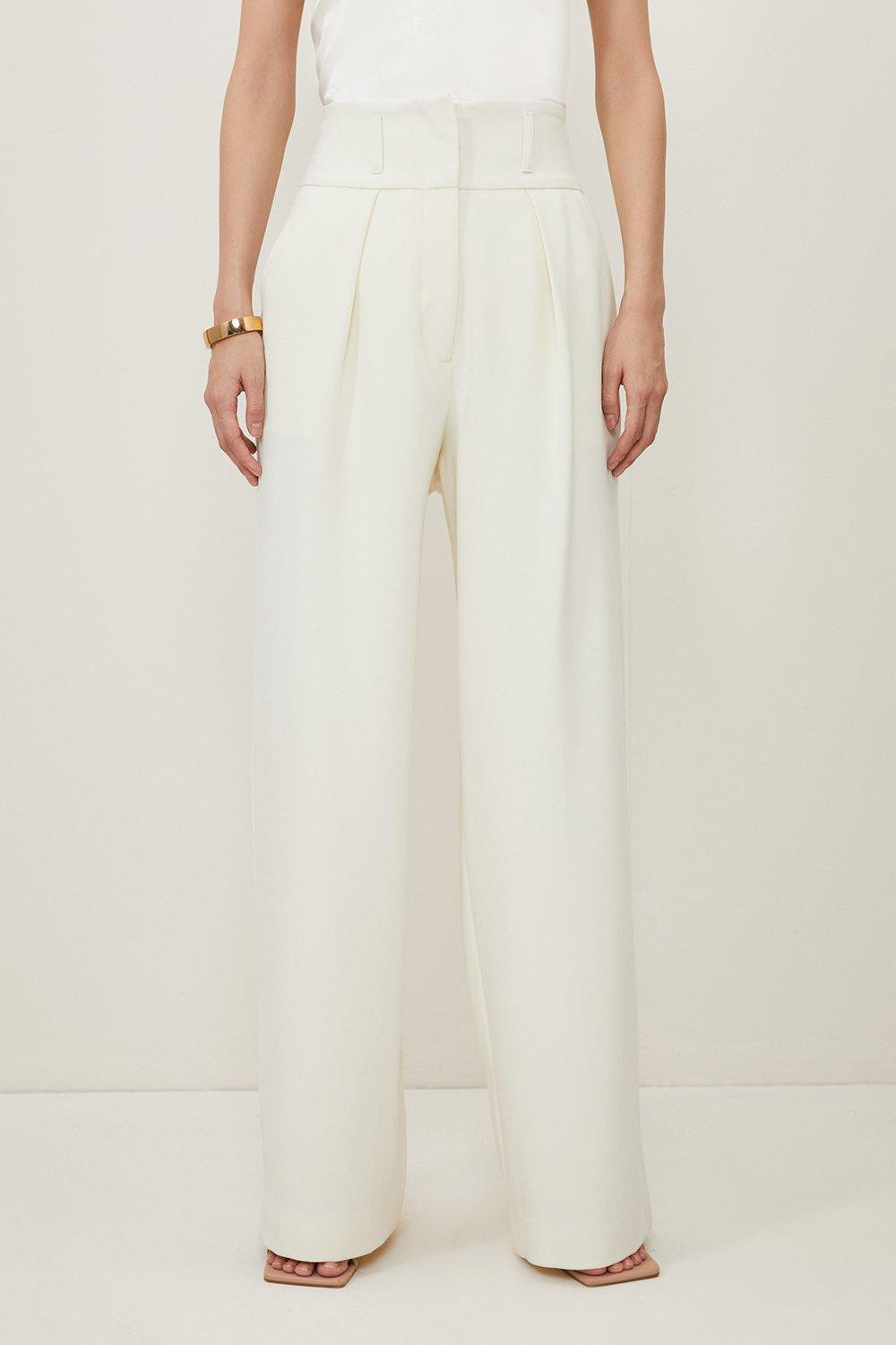 Compact Stretch Essential Tailored High Waist Wide Leg Trouser | Karen Millen UK + IE + DE + NL