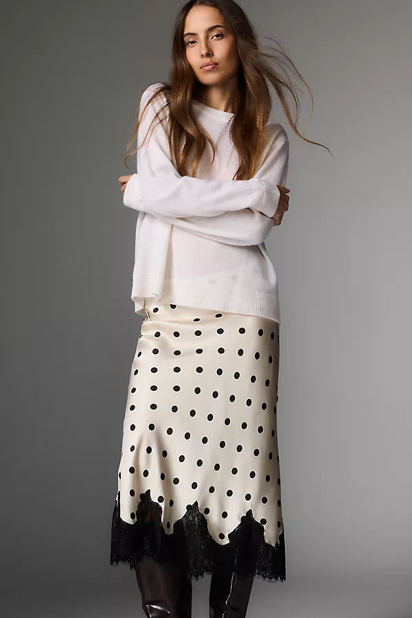 Carolina Lace-Hem Silk Midi Skirt | Anthropologie (US)