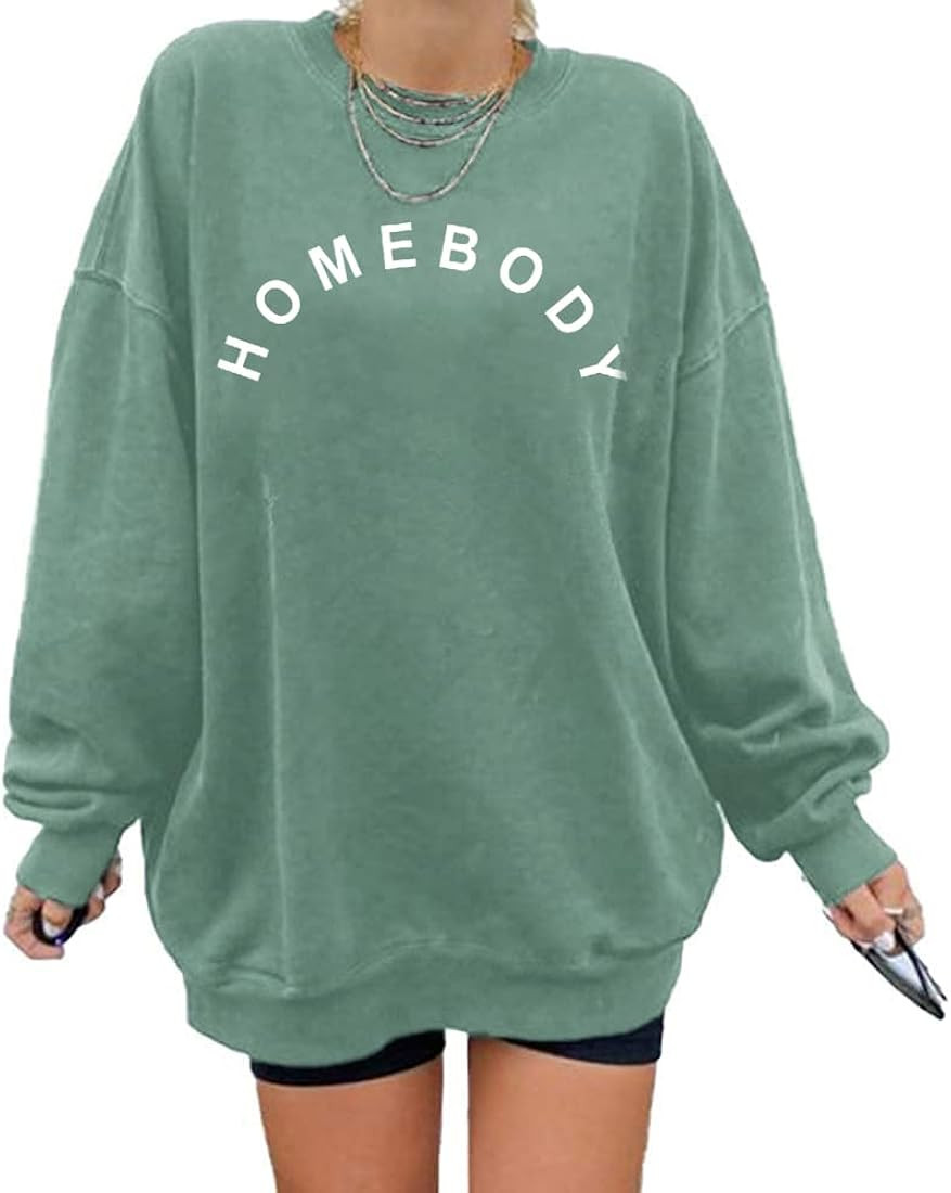 GEMLON Homebody Shirt Women Cute Letter Printed T-Shirts Long Sleeve Top Pullover Sweatshirt | Amazon (US)