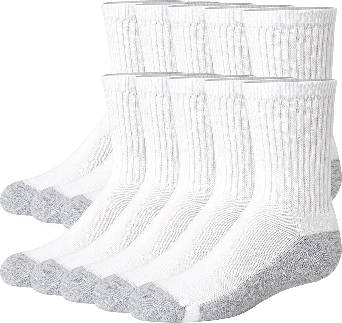 Hanes Kids' Uniform Crew Socks Pack, 10-pack, Moisture-wicking, Cushioned, Stretch Kids' Socks fo... | Amazon (US)