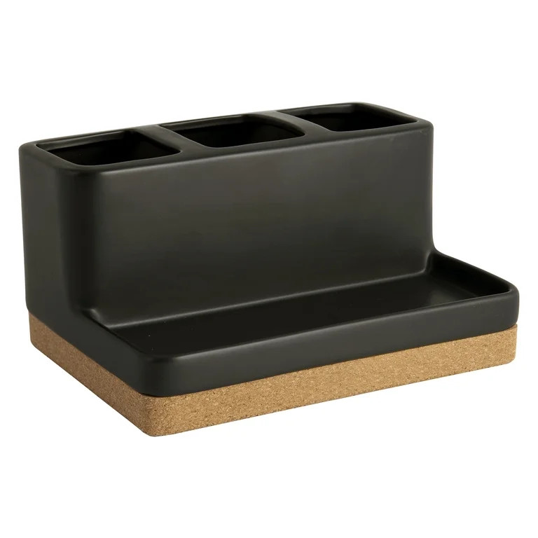 Better Homes & Gardens Matte Black and Cork Vanity Organizer with Tray and 3 Compartments | Walmart (US)