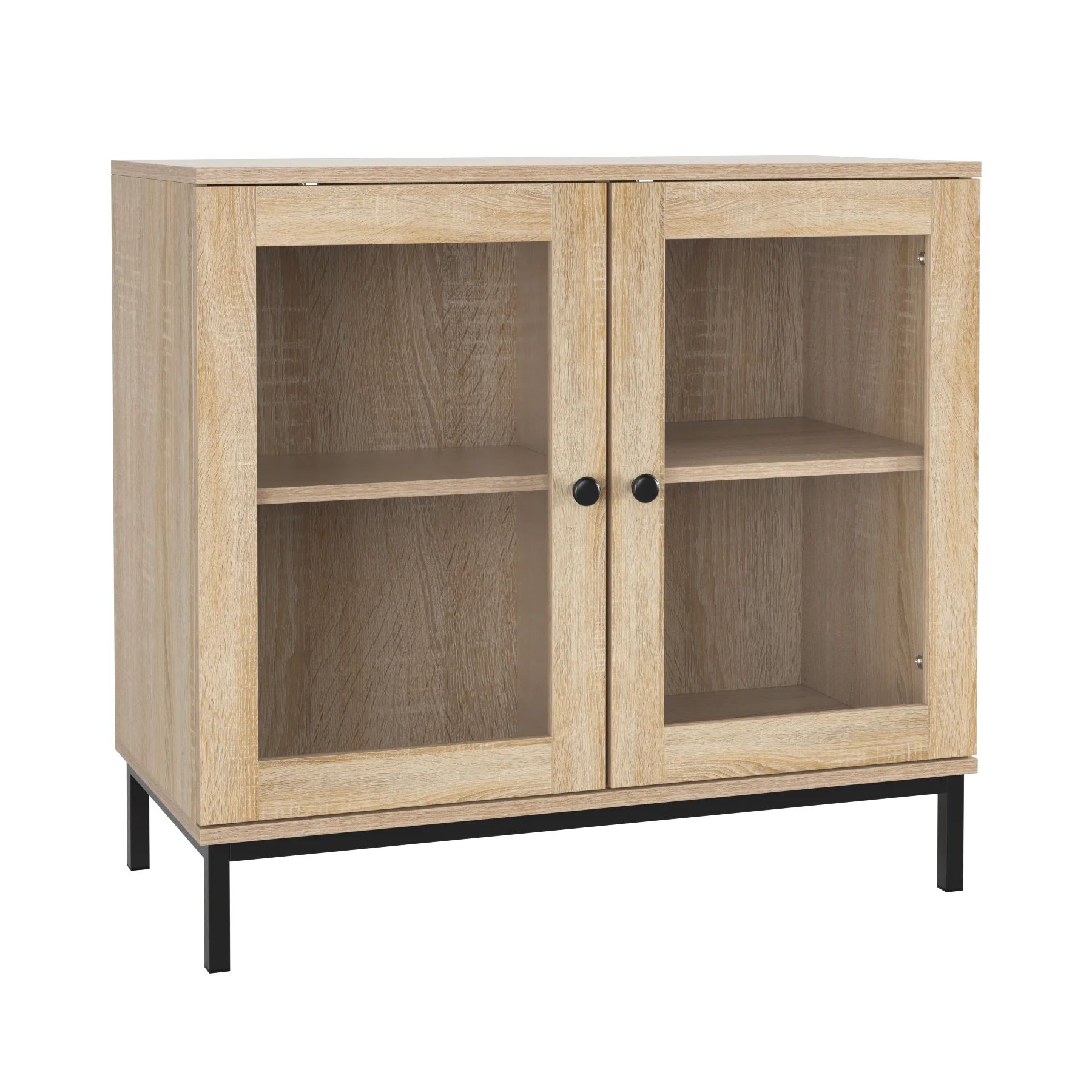 Homfa Wide Accent Cabinet with Glass Doors, Adjustable Shelves Display Cabinet with Metal Base, O... | Walmart (US)