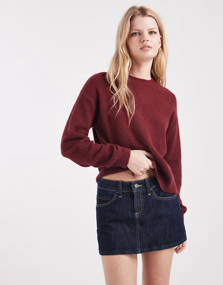 Hollister low rise denim mini skirt in indigo blue | ASOS (Global)
