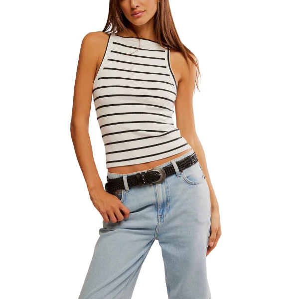 Women's Free People We The Free Mia Striped Crew Neck Tank Top Medium Black And White Combo | Scheels