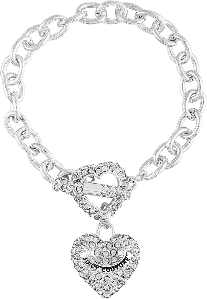 Juicy Couture Silvertone Glass Stone and Heart Charm Toggle Bracelet, One Size, Metal, glass ston... | Amazon (CA)