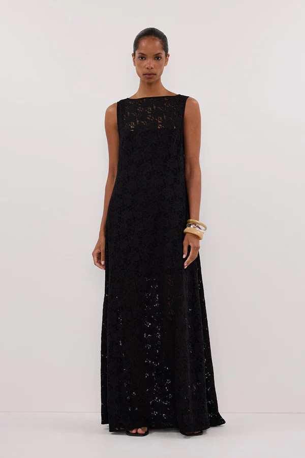 LOULA BLACK LACE MIDI DRESS | DISSH