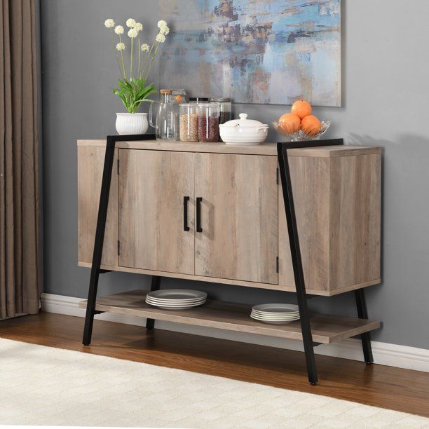 Gramercy Way Mid Century Server with Stone Grey Distressed Finish - Walmart.com | Walmart (US)