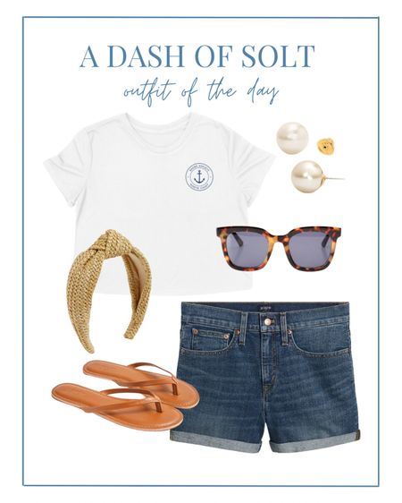 Today’s casual outfit of the day. Perfect for lazy summer days! 

Denim shorts, white tee, coastal style, preppy, preppy style, sandals, summer style, rattan accessories, tortoiseshell sunglasses, pearls, J.Crew, J.Crew Factory, classic style, mom style 

#LTKSeasonal #LTKstyletip #LTKunder100