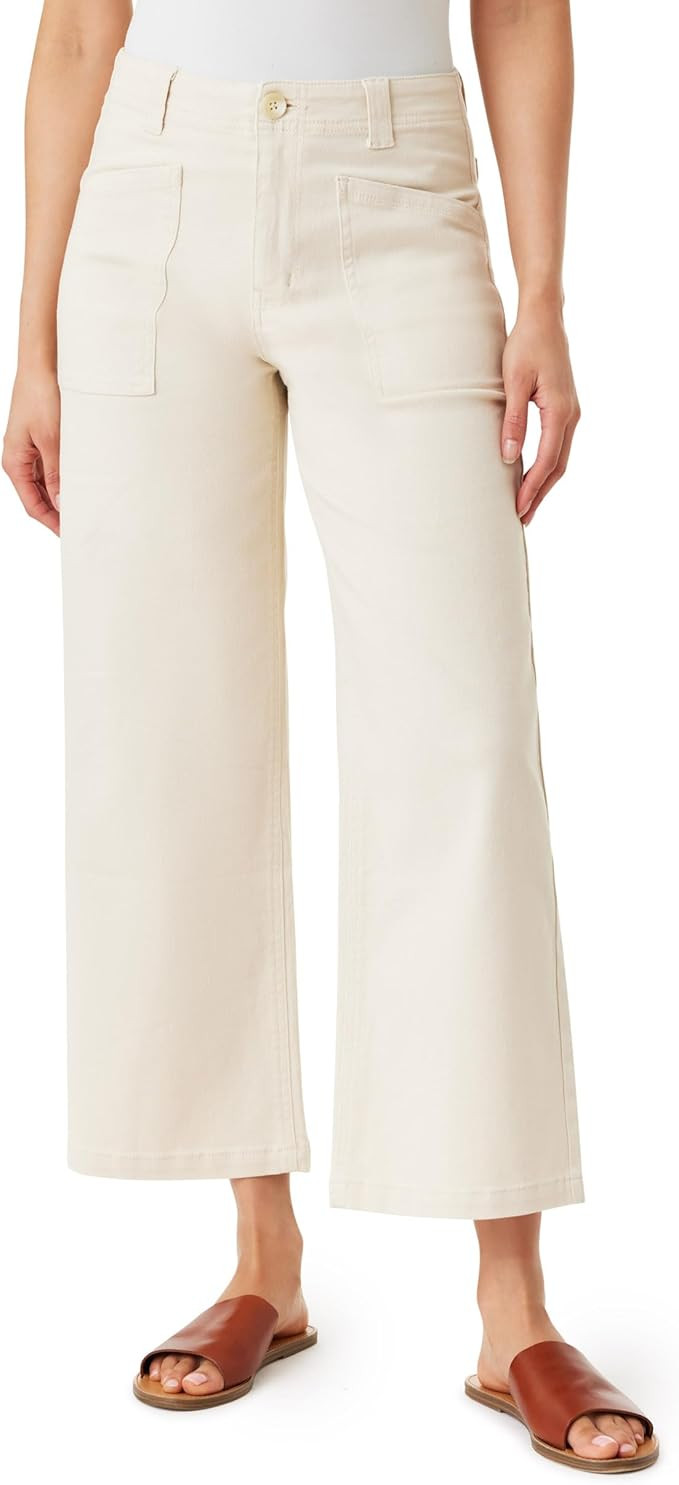 WallFlower Women's Fearless Curvy Wide Leg High-Rise Juniors 27" Ankle Denim and Twill Pants | Amazon (US)