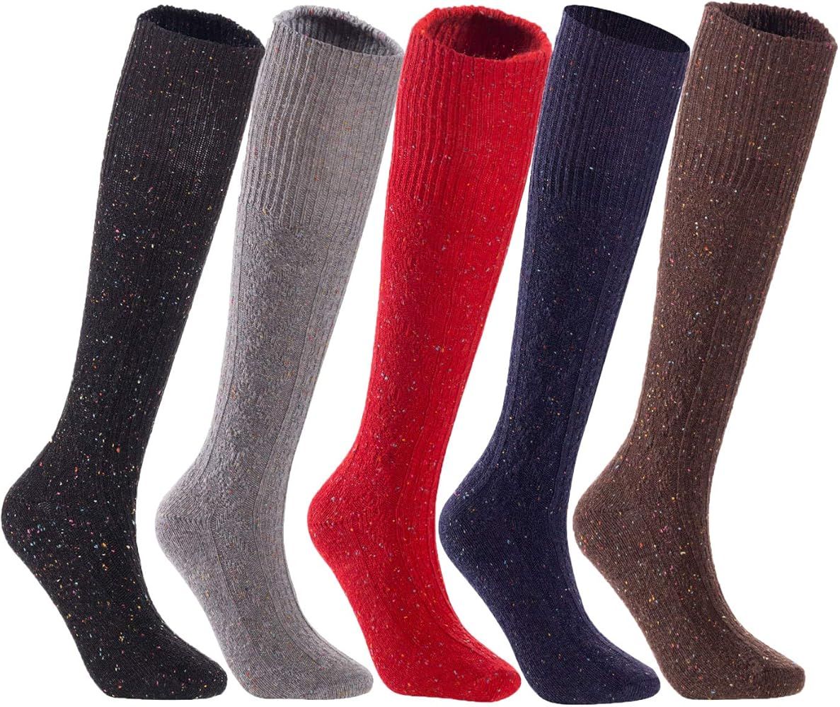 Lian LifeStyle Women's 5 Pairs Knee High Wool Boot Socks HR1412 Size 6-9 5 Colors | Amazon (US)