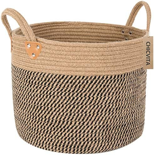 CHICVITA Jute Woven Storage Basket With Handles, Wicker Floor Basket, Boho Decorative Basket For ... | Amazon (US)