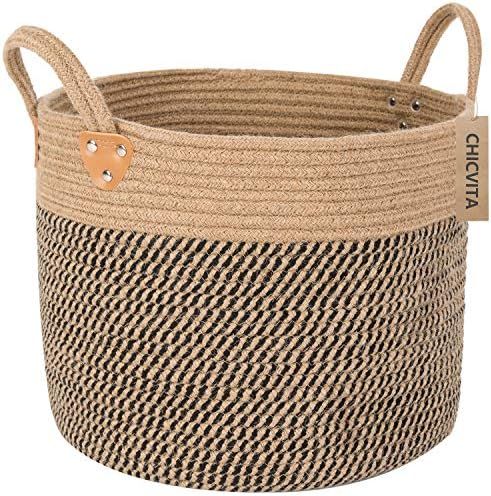 CHICVITA Jute Woven Storage Basket with Handles, Wicker Floor Basket, Boho Decorative Basket for ... | Amazon (US)