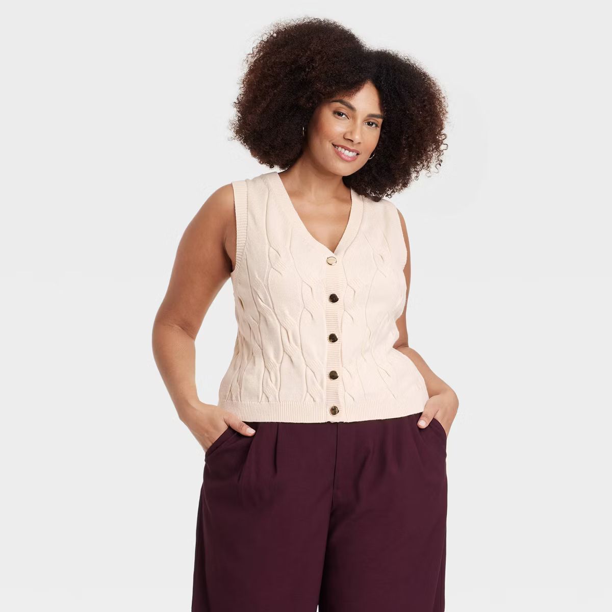 Women's Cabled Button-Down Vest - A New Day™ | Target