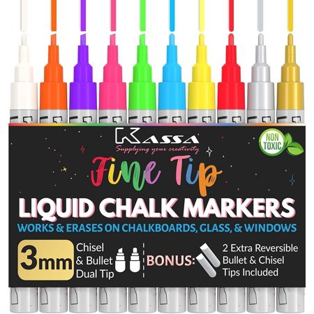 Kassa Liquid Chalk Markers Fine Tip (10 Pack 3mm) - Chalkboard Markers Erasable - Gold & Silver Incl | Walmart (US)