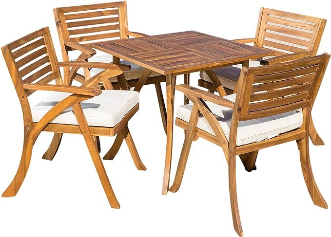 Christopher Knight Home Hermosa Acacia Wood Dining Set, 5-Pcs Set, Teak Finish | Amazon (US)