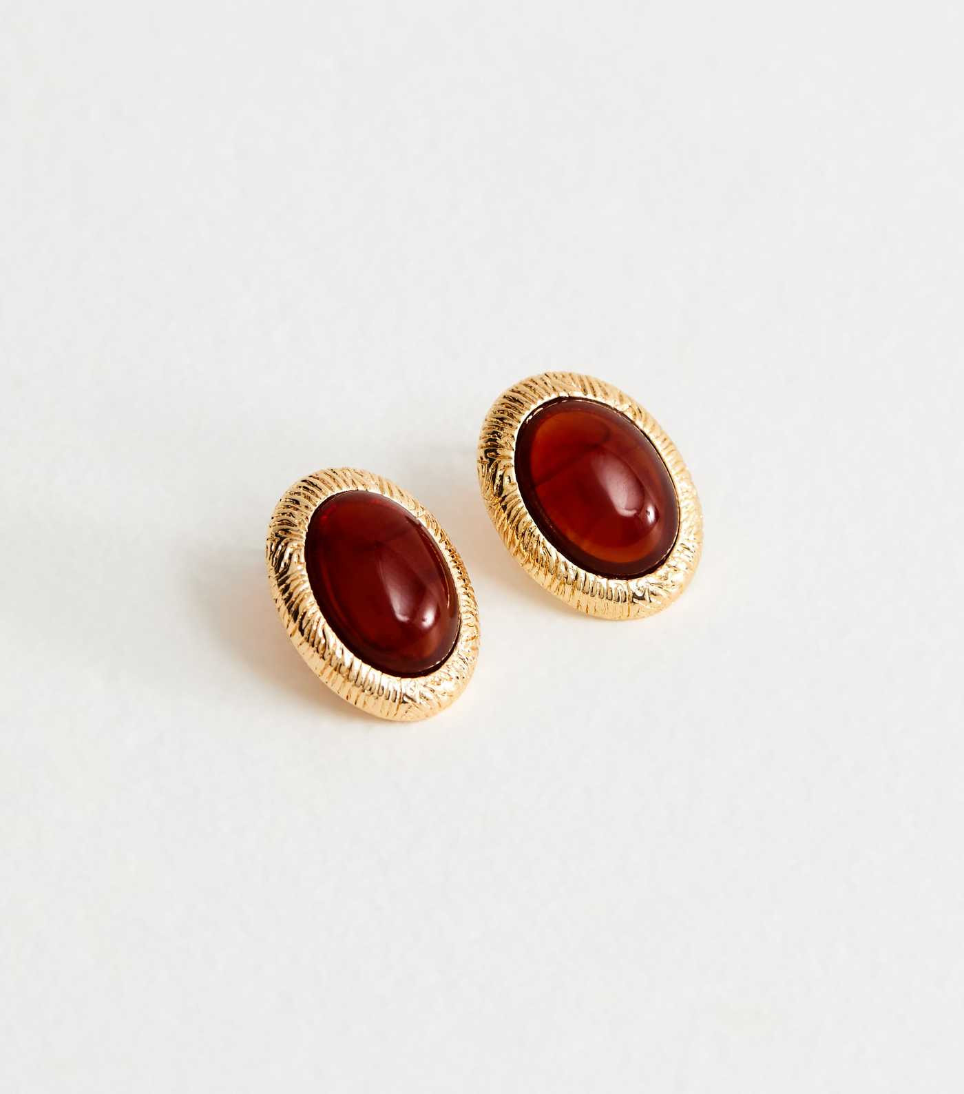 Gold Tone Dark Brown Oval Stud Earrings | New Look | New Look (UK)