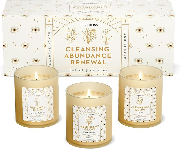 Candle Set - 3 Pack Soy Wax Aromatherapy Scented Candles for Energy Cleansing, Manifestation, Pal... | Amazon (US)