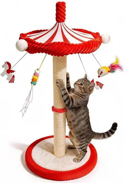 Carousel Cat Scratching Post with Hanging Toys, Interactive Cat Toys | Amazon (US)