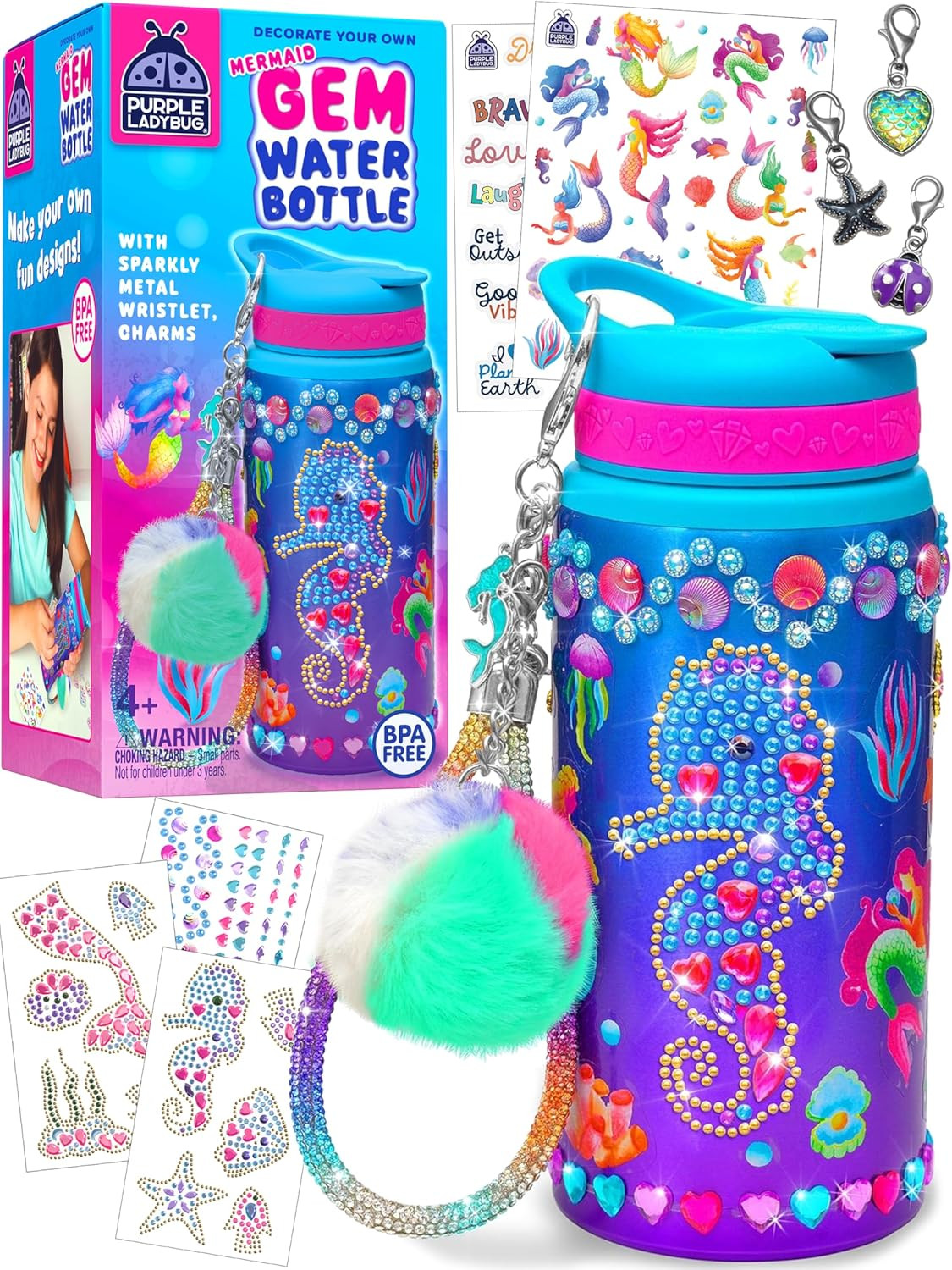 PURPLE LADYBUG Decorate Your Own Water Bottle for Girls - Mermaid Gifts for Girls Age 6-8, Gifts ... | Amazon (US)