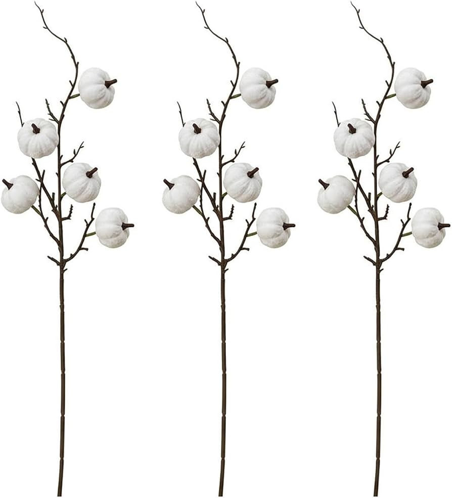 3PCS Artificial Velvet Pumpkins Stems 24inch Autumn Pumpkins Branches Fake Pumpkin Twig Picks for... | Amazon (US)