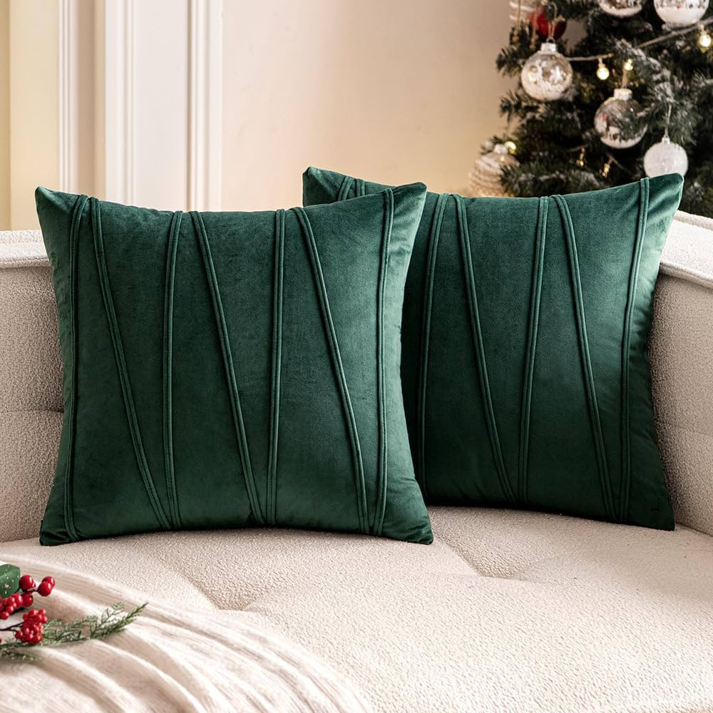 Woaboy Pack of 2 Christmas Striped Velvet Throw Pillow Covers Modern Decorative Couch Throws Squa... | Amazon (US)