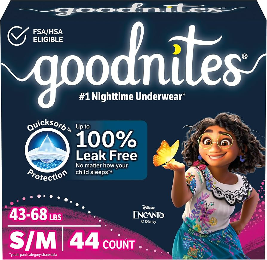 Goodnites Girls' Nighttime Bedwetting Underwear, Size S/M (43-68 lbs), 44 Ct (2 Packs of 22), Pac... | Amazon (US)