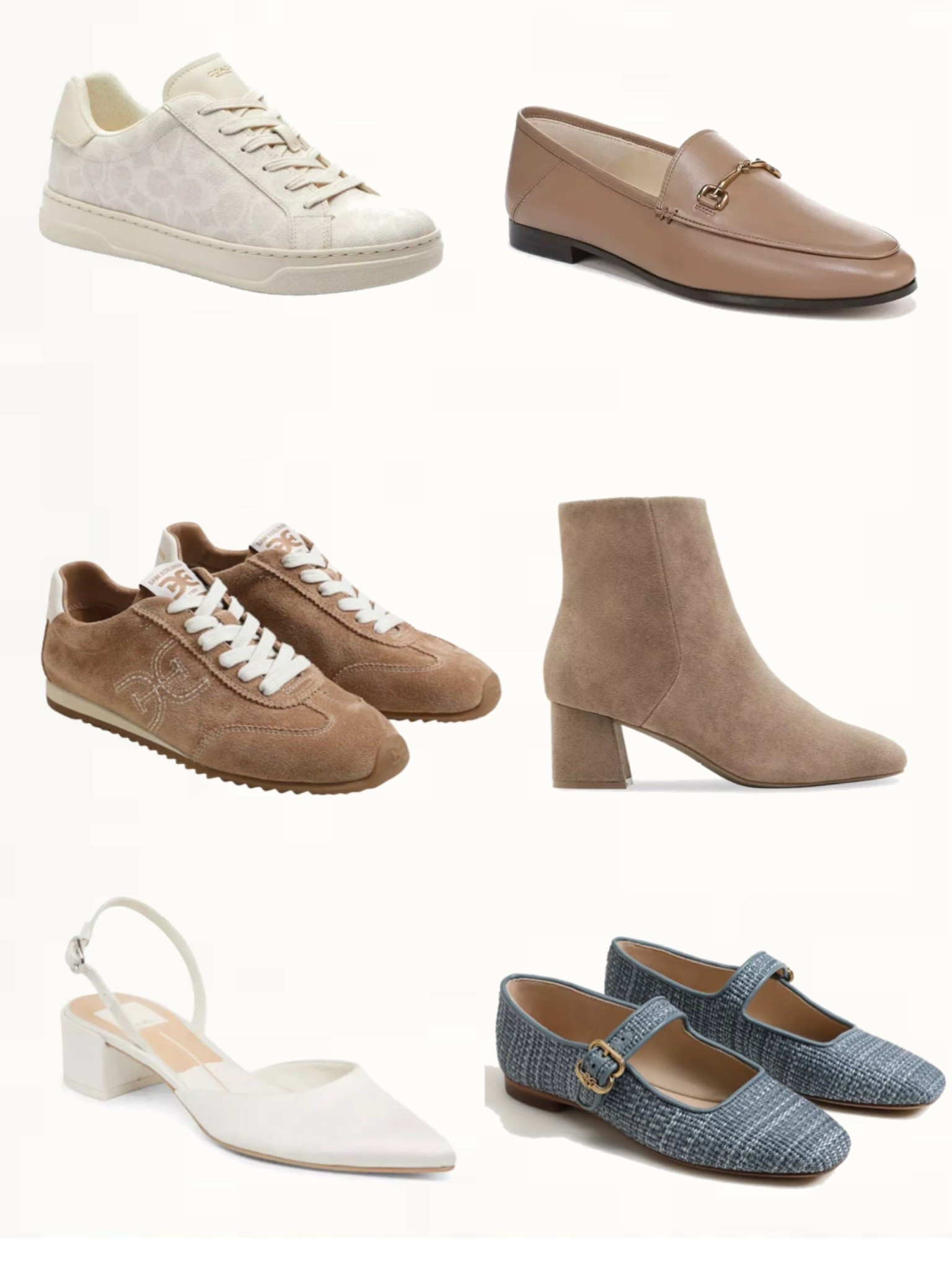 6 spring shoes: sneakers, Mary Janes, booties, slingbacks and loafers in beige, ivory and blue

#LTKOver40 #LTKootd #LTKSeasonal