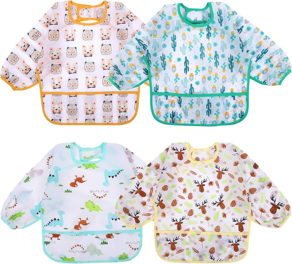 Accmor 4 Pack Long Sleeve Baby Bibs, Waterproof Sleeved Bib, Toddler Soft Bib for 6-24 Months | Amazon (US)