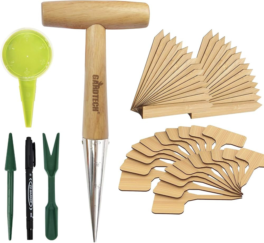 Gardtech Bulb Planter Tool, 45 pcs Garden Tool Set, Includes Wood Handle Handheld Dibber Measurement | Amazon (US)