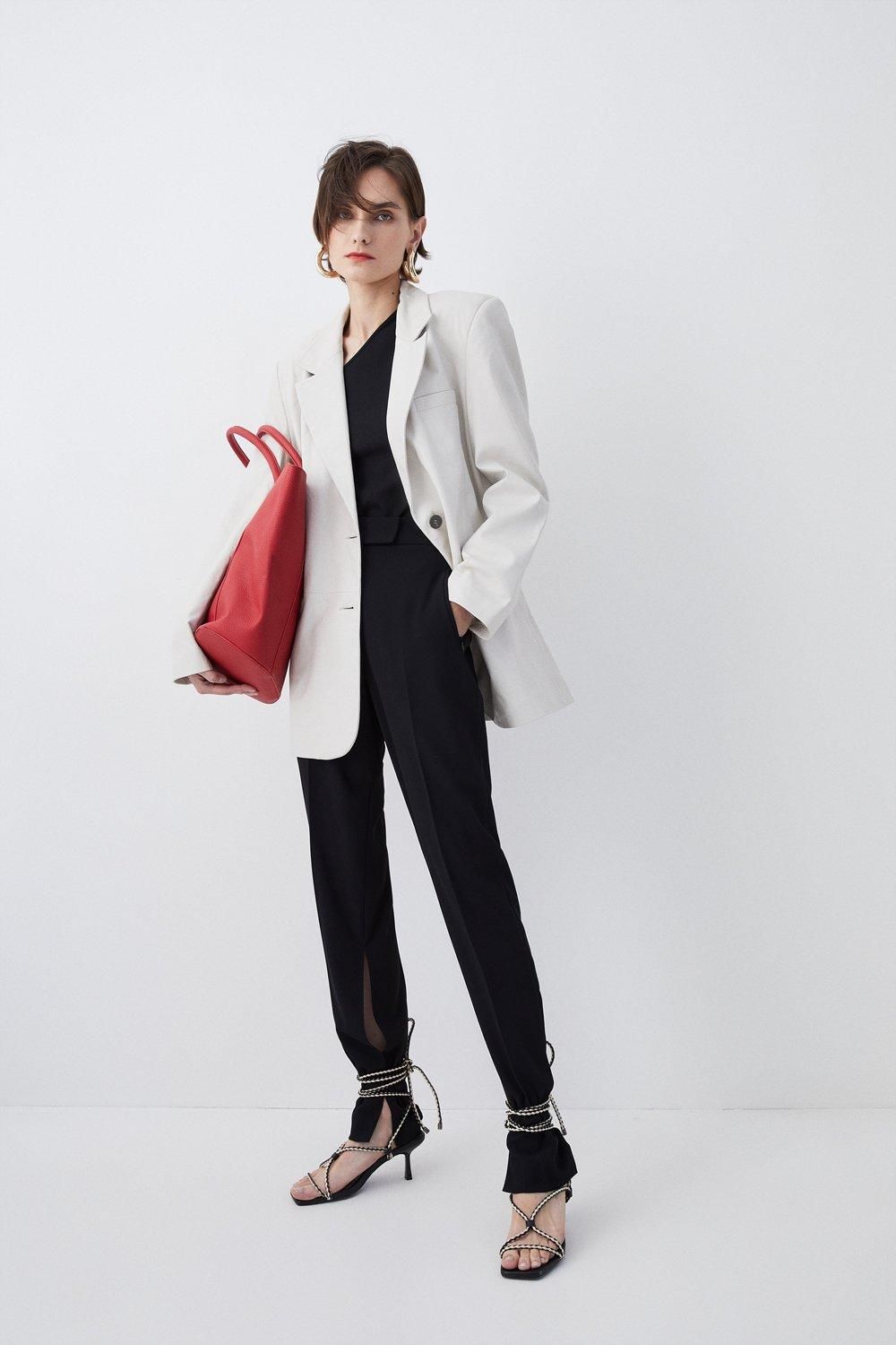 Leather Oversized Collar Longline Blazer | Karen Millen UK & IE