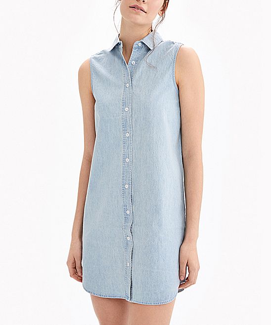 Lole Women's Casual Dresses BA42 - Faded Blue Wash Sleeveless Lorimer Denim Shirt Dress - Women | Zulily