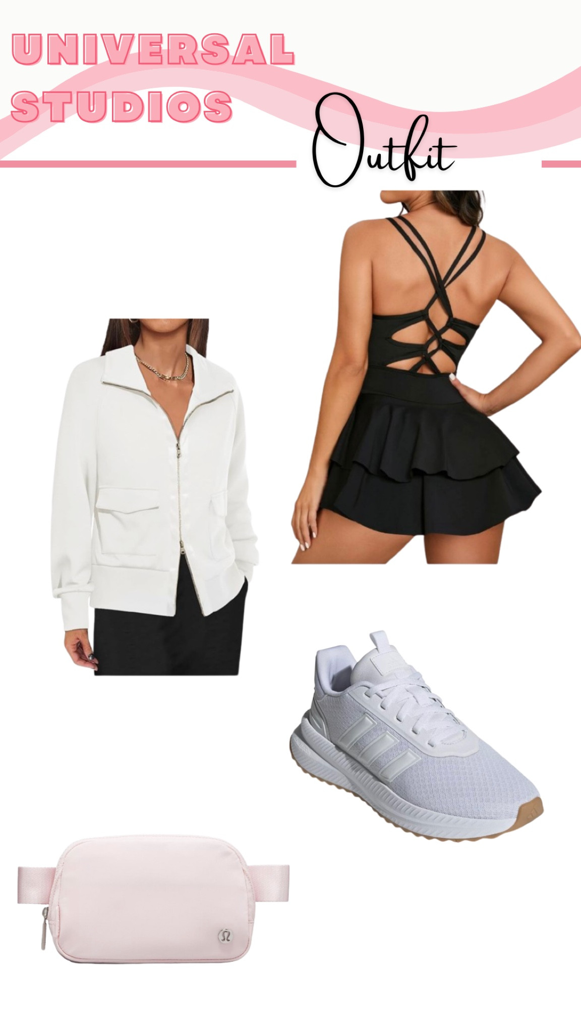Universal studios outfit! White adidas sneakers, white zip up jacket, lululemon belt bag, activewear dress

#LTKTravel #LTKFindsUnder50 #LTKStyleTip