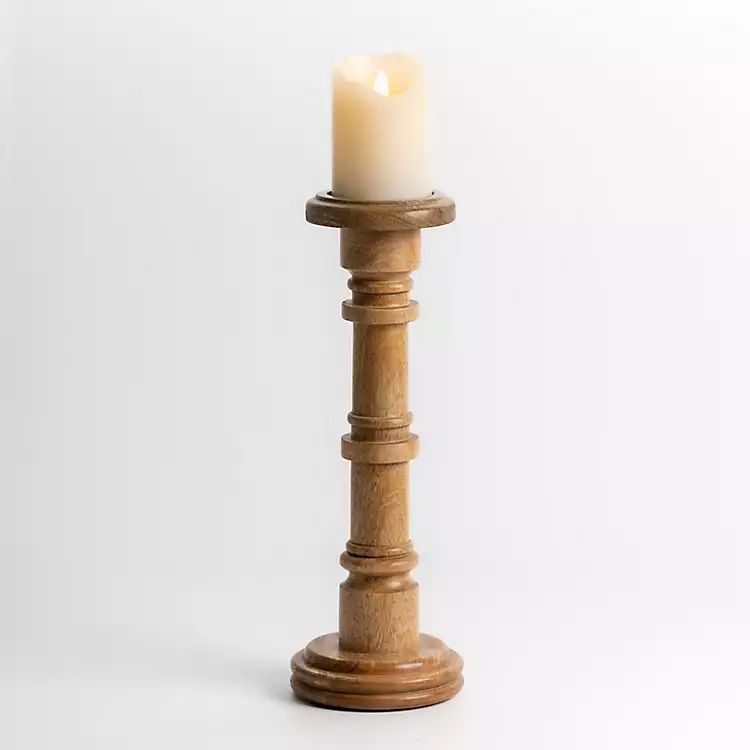 New! Mango Wood Notched Pillar Candle Holder, 15 in. | Kirkland's Home