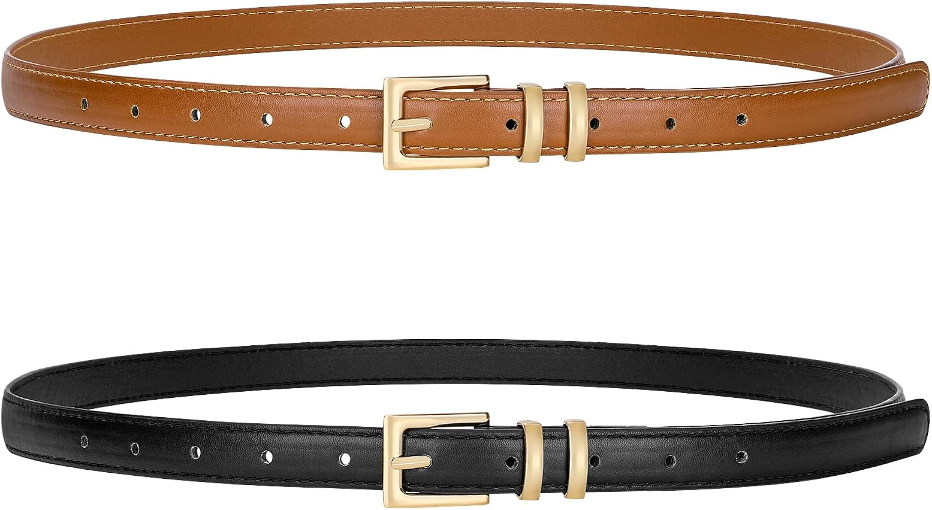 SANSTHS 2 Pack Women Thin Skinny Faux Leather Belt Waist Belt with Metal Pin Buckle for Dress Jea... | Amazon (US)