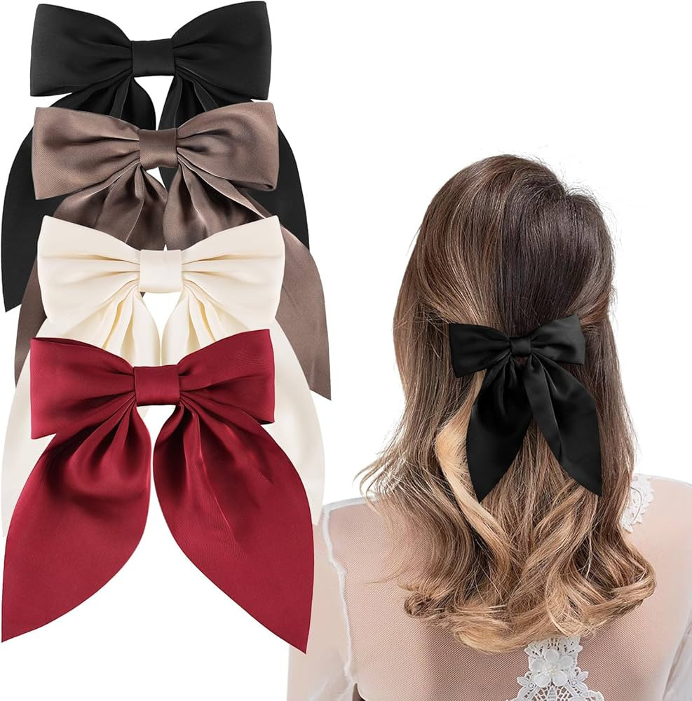 Small Satin Hair Bows for Women Girls, Classy Short Tail Bow Hair Ties, Back to School Outfits, C... | Amazon (US)