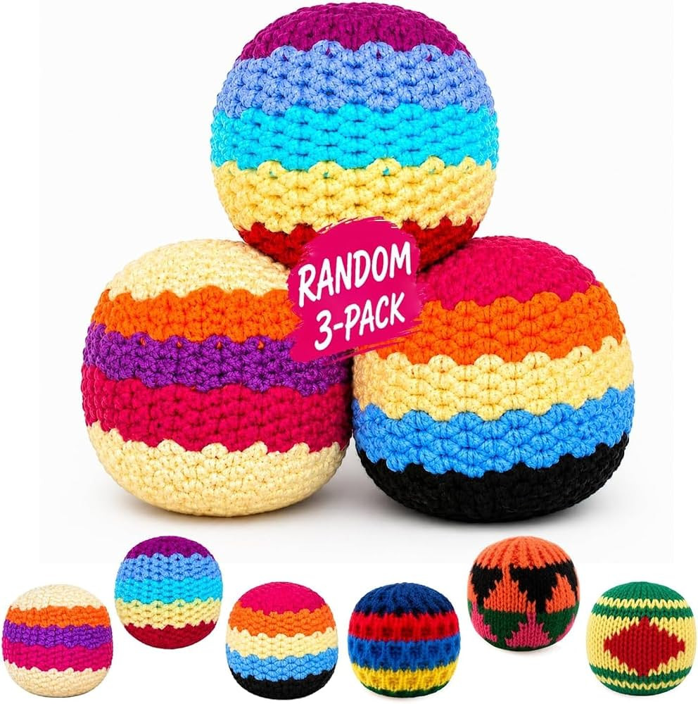 3 Pack Handmade Crochet Footbag Balls, 2.36 Inch 50g Soft Knitted Kick Sack Set, Hacky Style Foot... | Amazon (US)