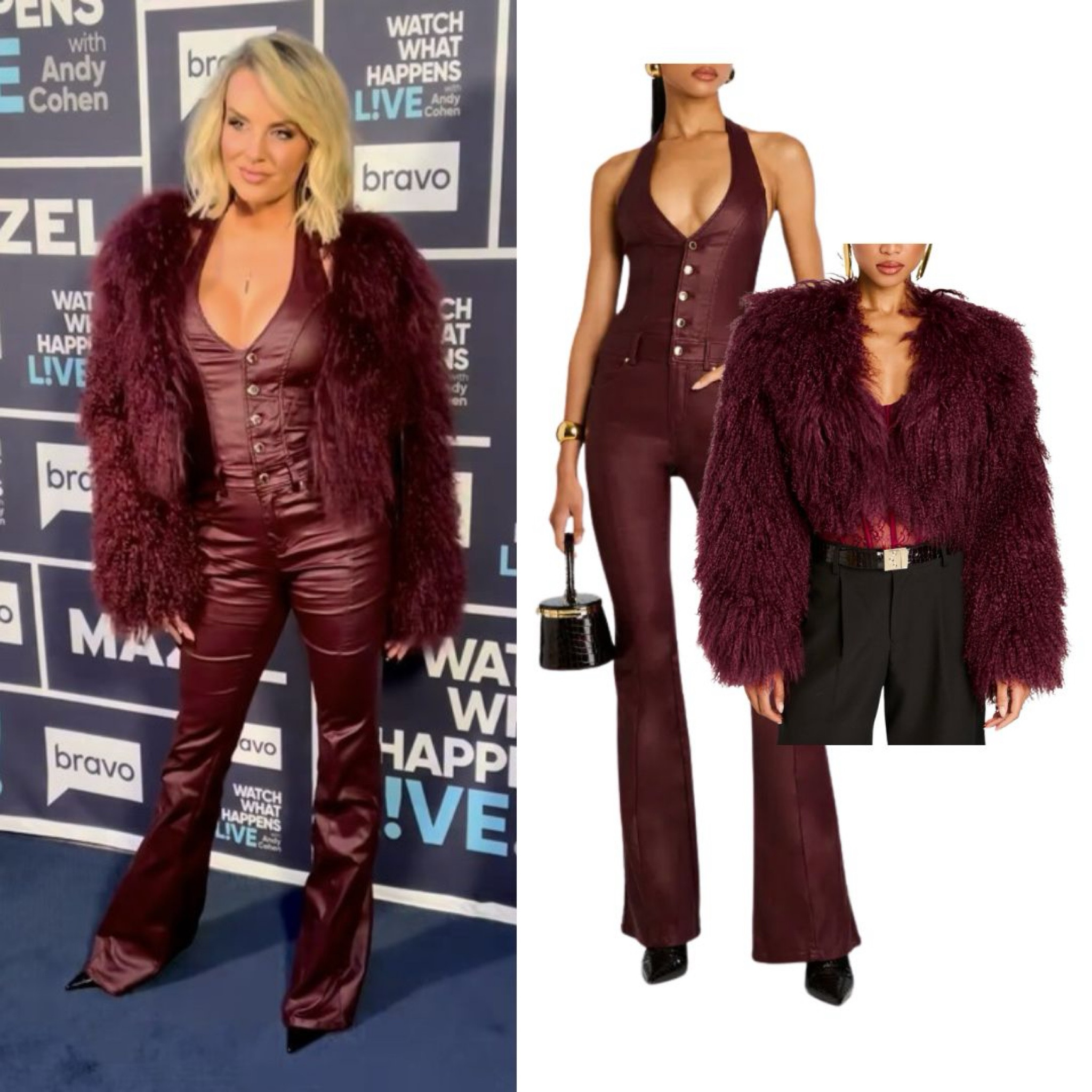 Whitney Rose’s Red Sleeveless Leather Jumpsuit on WWHL