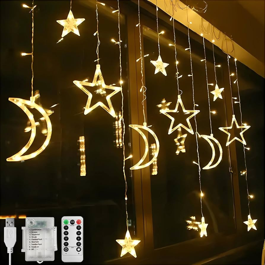 CNMTCCO Ramadan Window Light Decorations for Home, 138 LED Star Moon Curtain String Lights with 8... | Amazon (UK)
