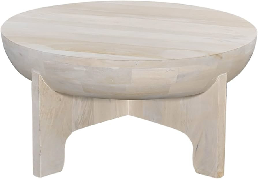 Tomas 32 Inch Coffee Table, Mango Wood Drum Top, Classic Washed White | Amazon (US)
