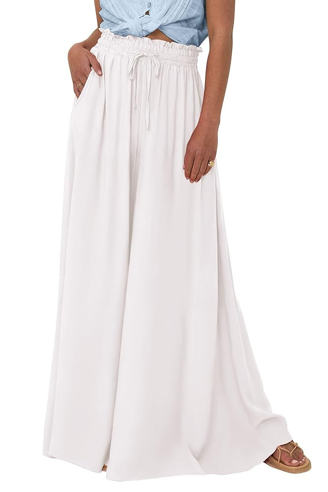 PRETTYGARDEN Women's 2025 Summer Wide Leg Palazzo Pants High Waisted Flowy Pockets Trendy Casual ... | Amazon (US)